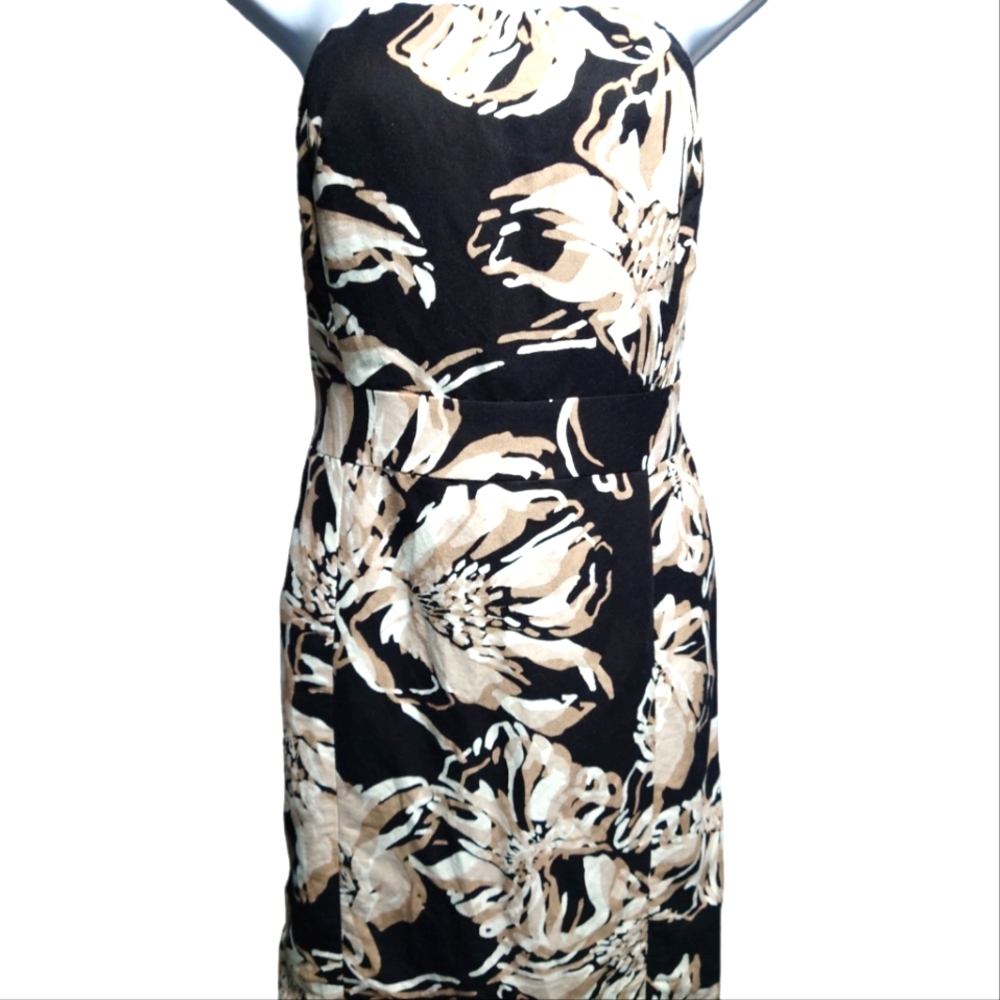 Banana Republic strapless size 8p linen blend black beige dress